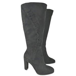 NWOT-1 SHOW! IMPO! BLACK VEGAN SUEDE MICROFIBER RUFFLED CHUNKY BOOTS! SZ 7.5M